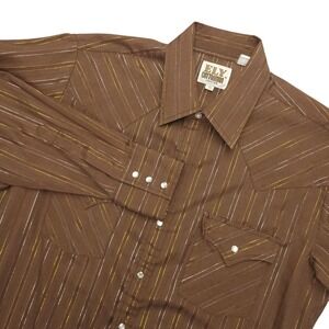 Ely Cattleman Shirt Mens Medium Brown Stripe Western Pearl Snap Long Sleeve